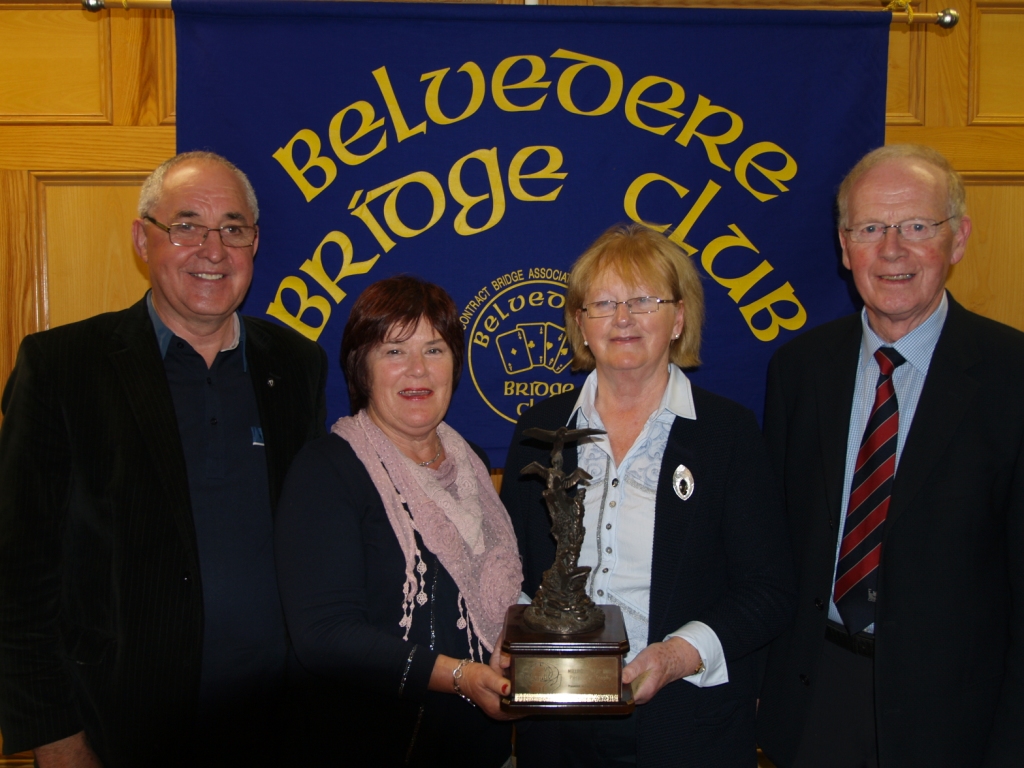L/R Matty Blake President Belvedere Bridge club, Kay Browne and Breda Hawkshaw winners of the Credit Union Pairs Competition which was sponsored by Mullingar credit union and Jim Prendergast, Mullingar Credit Union