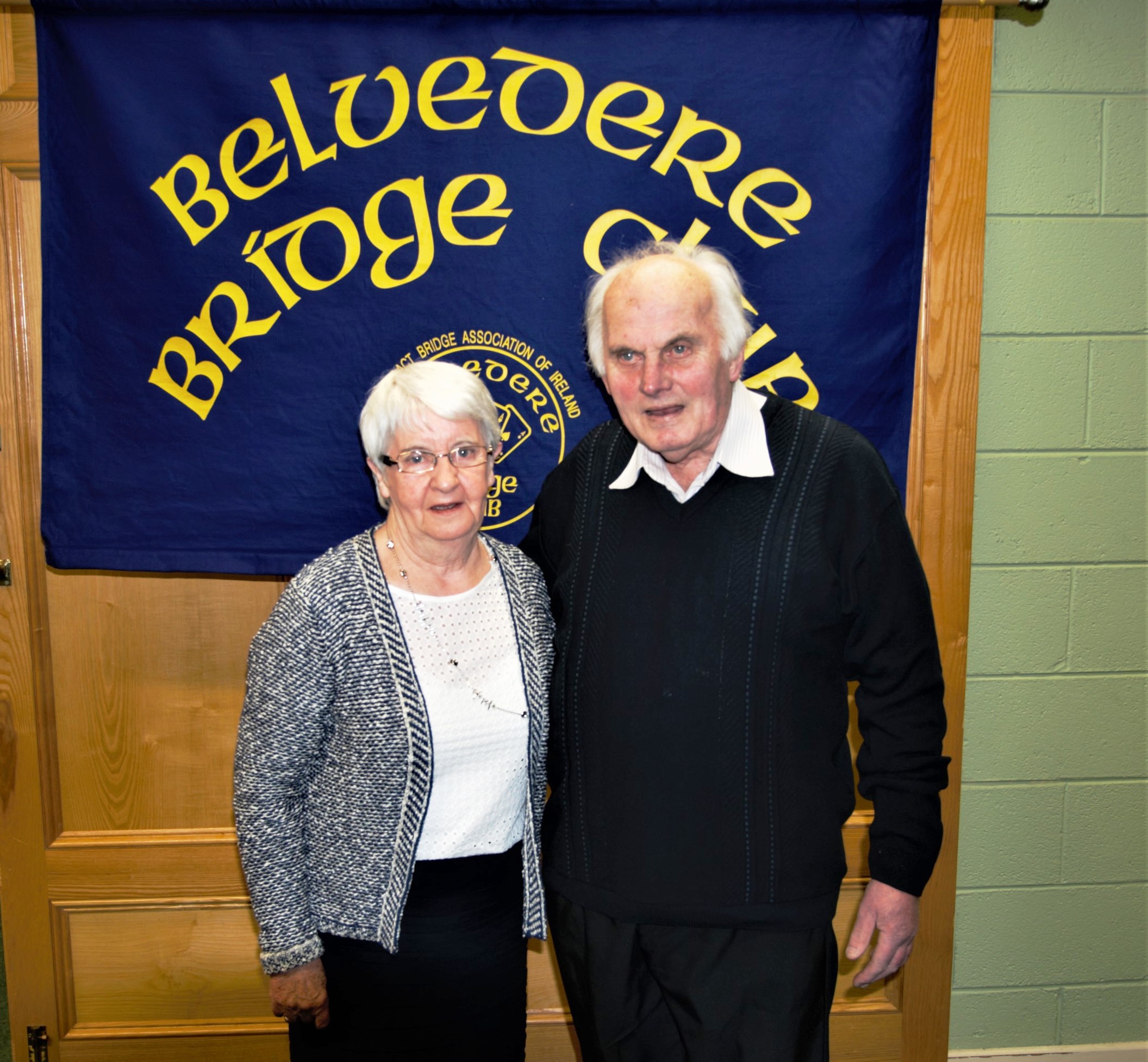 Mary Corroon winner of the Individual Competition in the Belvedere Bridge Club with Pat Seery President.
