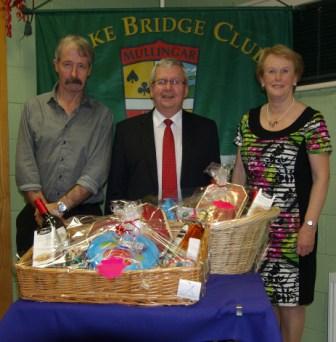 Lake Bridge Club Christmas Hamper - 3rd Gross winners Sean Galligan and Carmel Maher with Gerry O'Gorman, Club President