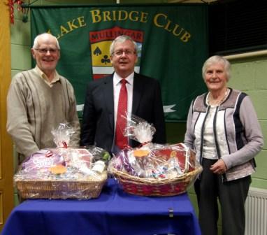 Lake Bridge Club Christmas Hamper - 6th Nett winners John Smyth and Rose Marie Isdell with Gerry O'Gorman, Club President