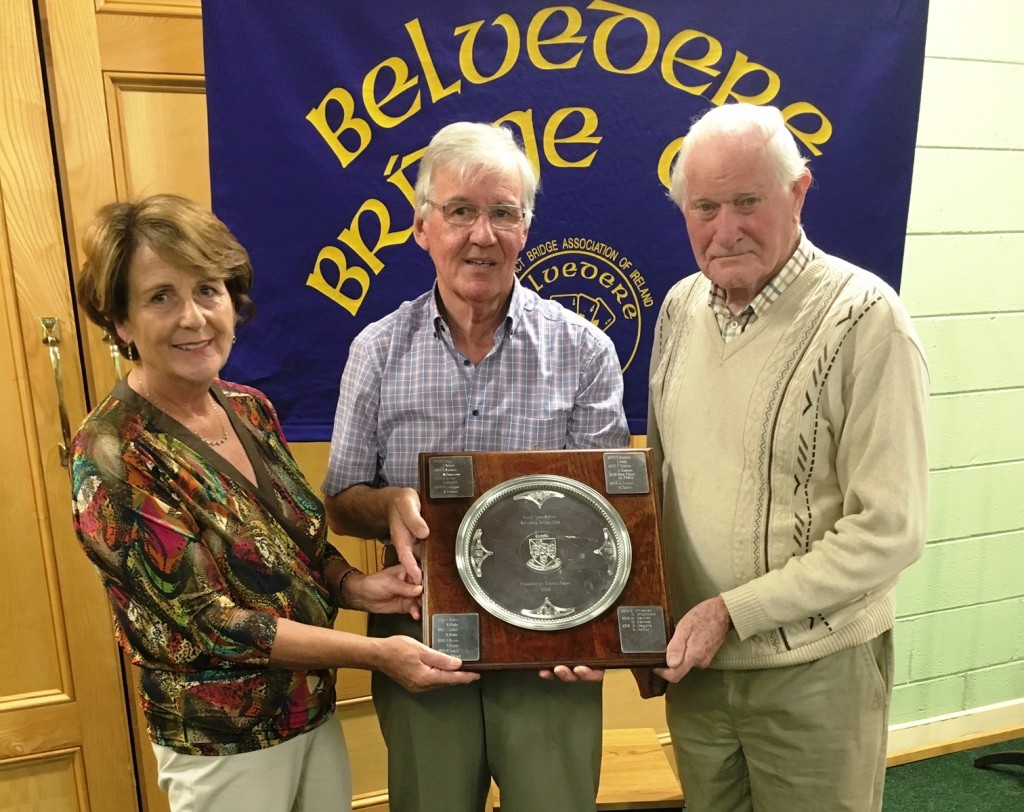 Winners of the Lough Lene Trophy Mary Geary & Tommy Fagan with centre Frank Maher, Belvedere Club President