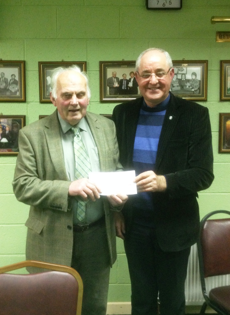 Matty Blake congratulates the Belvedere Club's new President, Pat seery