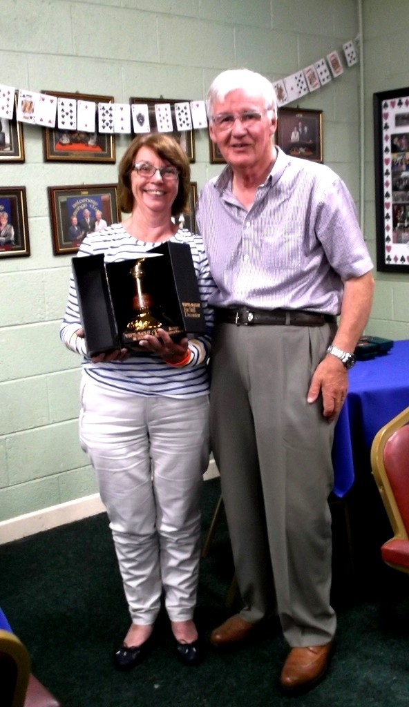 The winner of the 12 yr old Scotch Whisky in a Pot Still Decanter was Bridget Byrne pictured here with Belvedere Club President, Frank Maher